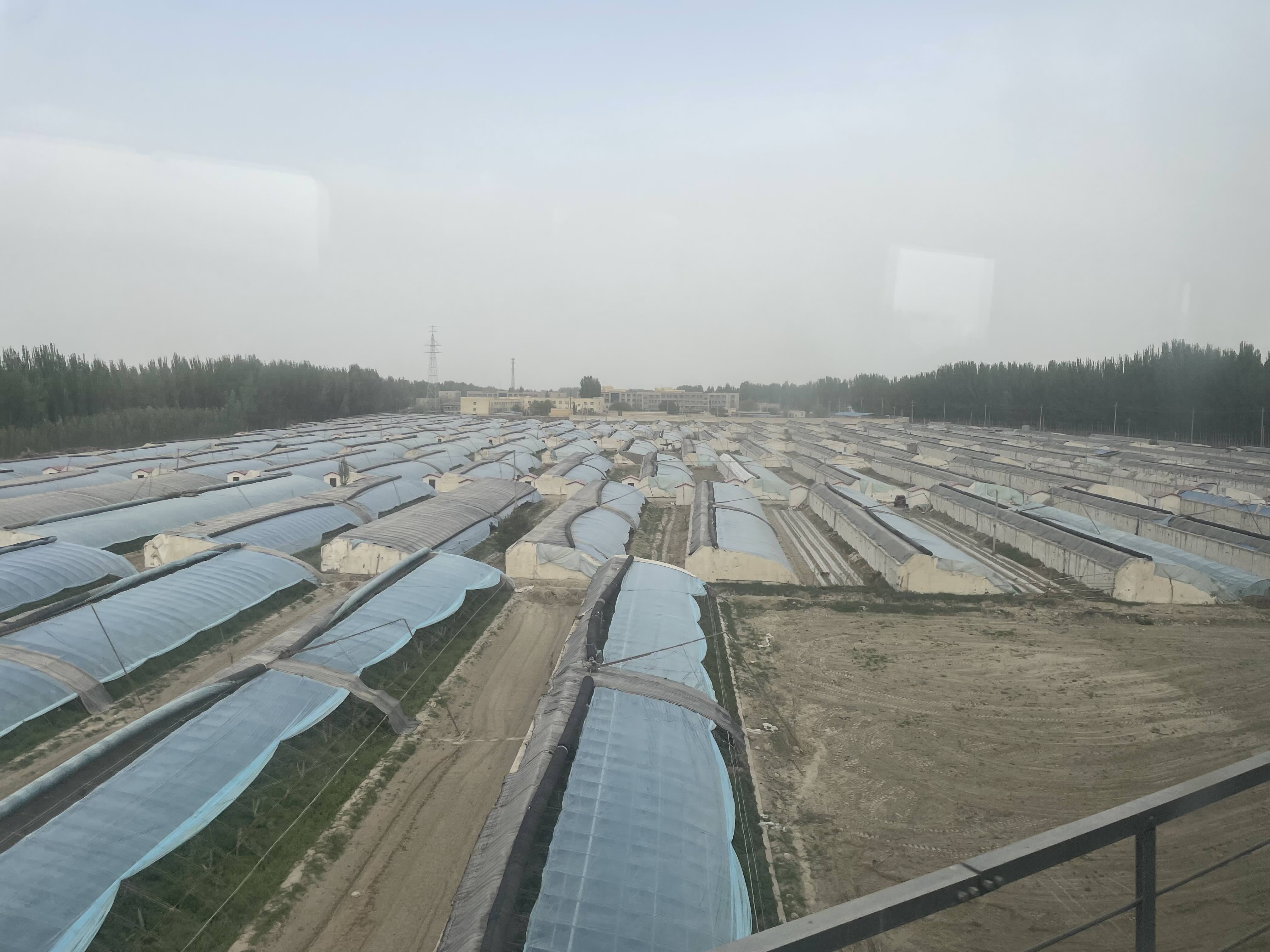 铁路沿途散布的居民点和农场,当天有沙尘